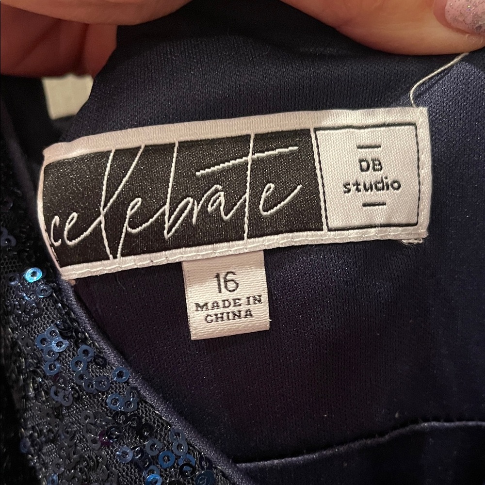 Celebrate Db Studio Elegant Sequin Navy Blue Maxi Dress Plus 16 - Picture 7 of 16
